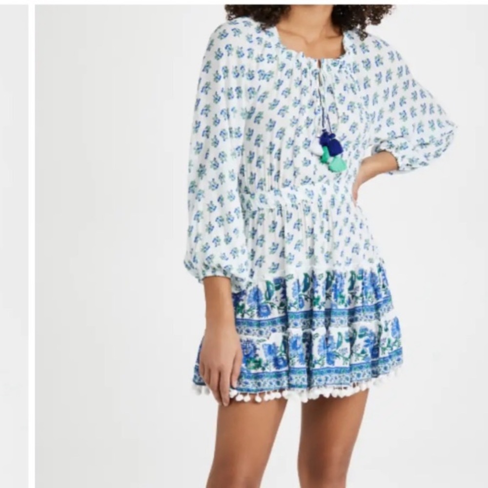 Blue Floral Peasant Mini Dress